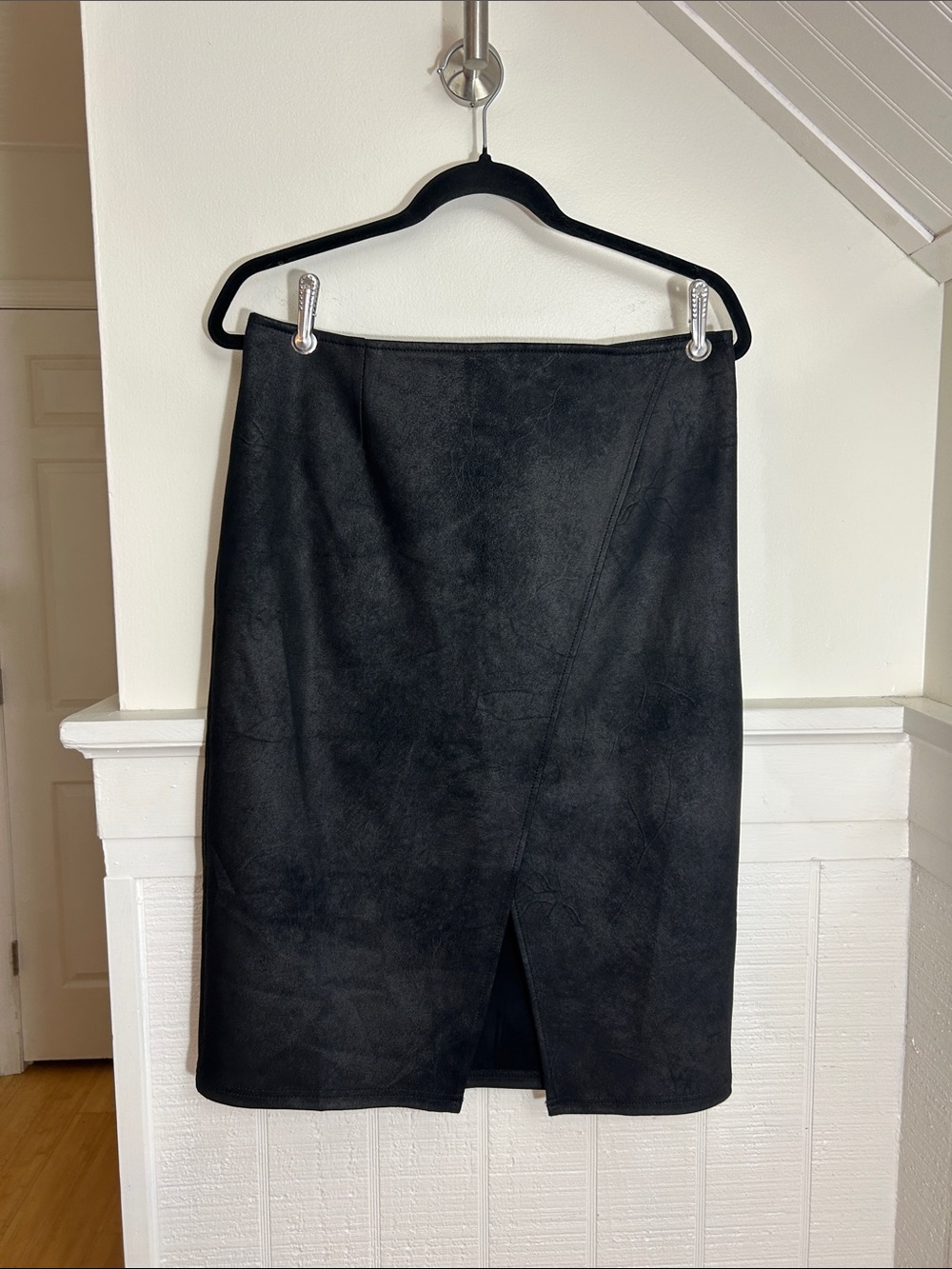 Free People Black Whitney Faux Leather Pencil Skirt Middle Slit size large
